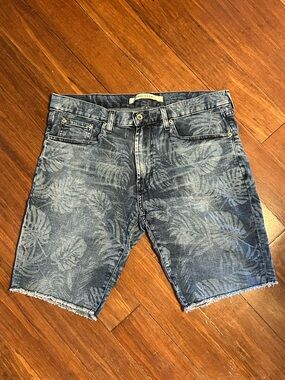 Big Star Men's Palm-Leaf Print Denim Shorts in Blue Size 34